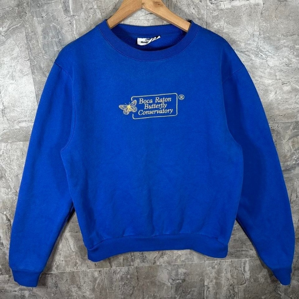 Boca Raton Butterfly Conservatory embroidered blue crewneck sweatshirt woman's M